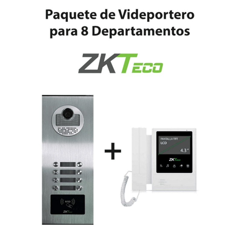 ZKTeco VE08A01PAQ4P - Paquete de Videoportero para 8 Departamentos VE08A01 con Monitor VDPIB4 de 4.3 pulgadas