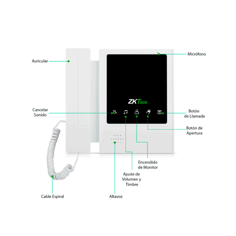 ZKTeco VE08A01PAQ4P - Paquete de Videoportero para 8 Departamentos VE08A01 con Monitor VDPIB4 de 4.3 pulgadas image 3