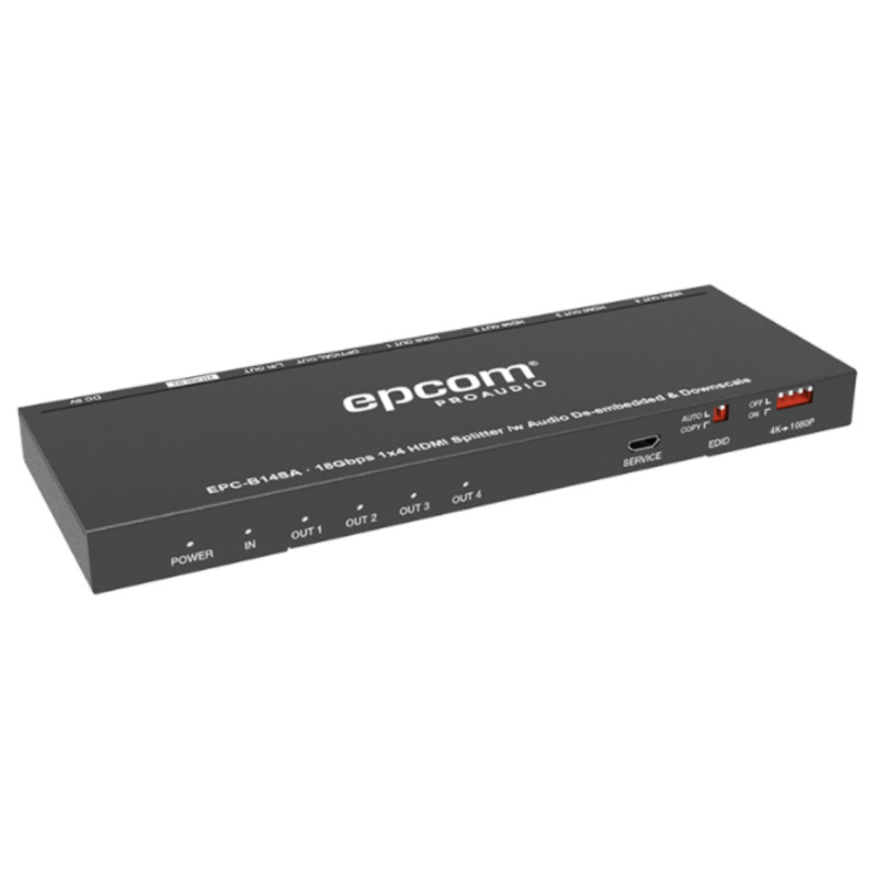 Splitter HDMI 1x4 | 1 Entrada a 4 salidas Simultaneas | 4K60Hz | Extractor de Audio | Down Scaler | HDR 444 | EDID | 18Gbps