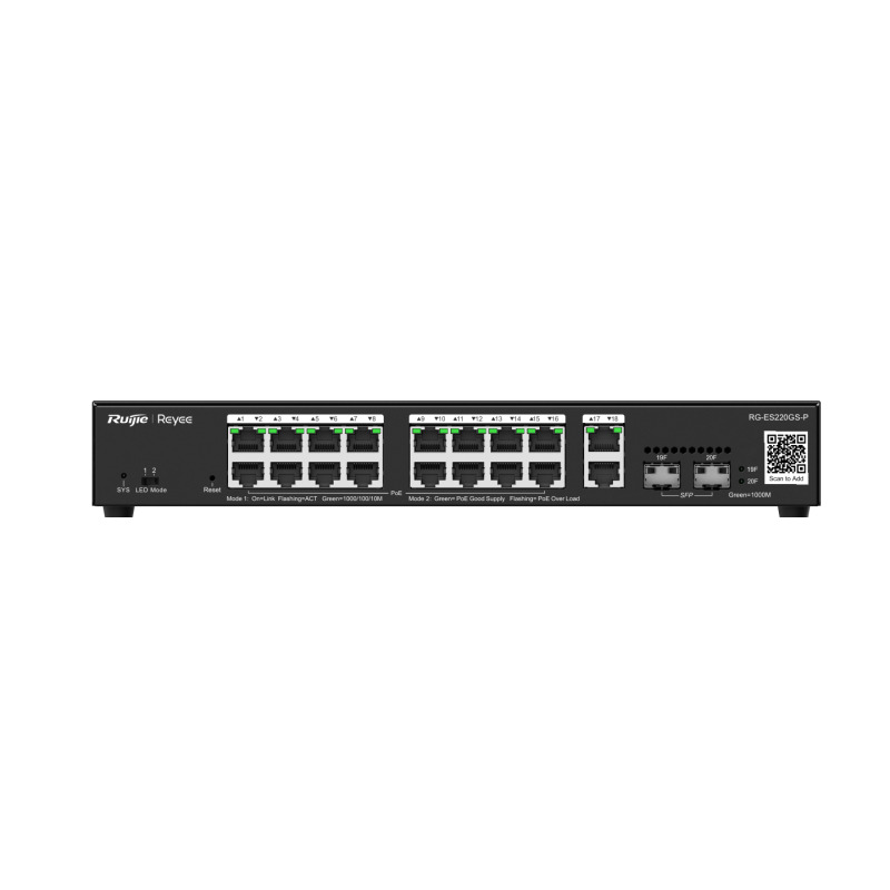 Switch L2 Administrable PoE con 16 puertos Gigabit PoE 8023af/at  2 SFP para fibra 1Gb gestión gratuita desde la nube 240w