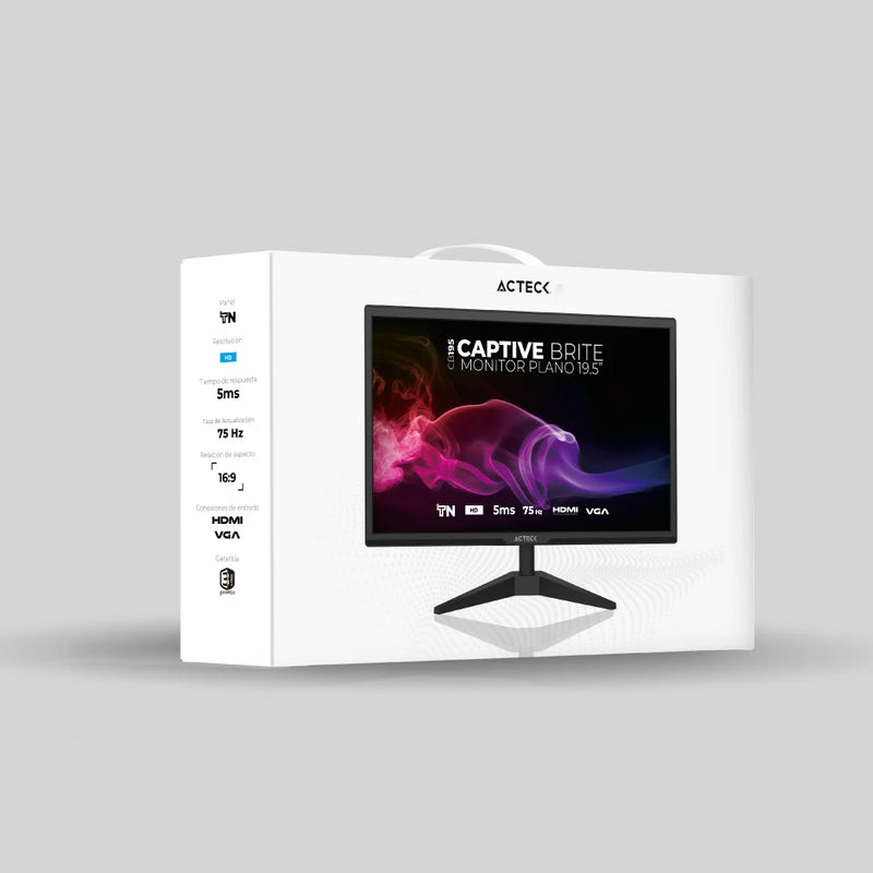MONITOR ACTECK CAPTIVE BRITE CB195 / 19.5 PUL / PLANO /  HD / 75 HZ / 5 MS / VGA  - HDMI - DC / 5 BOTONES / NEGRO / AC-939409 image 5