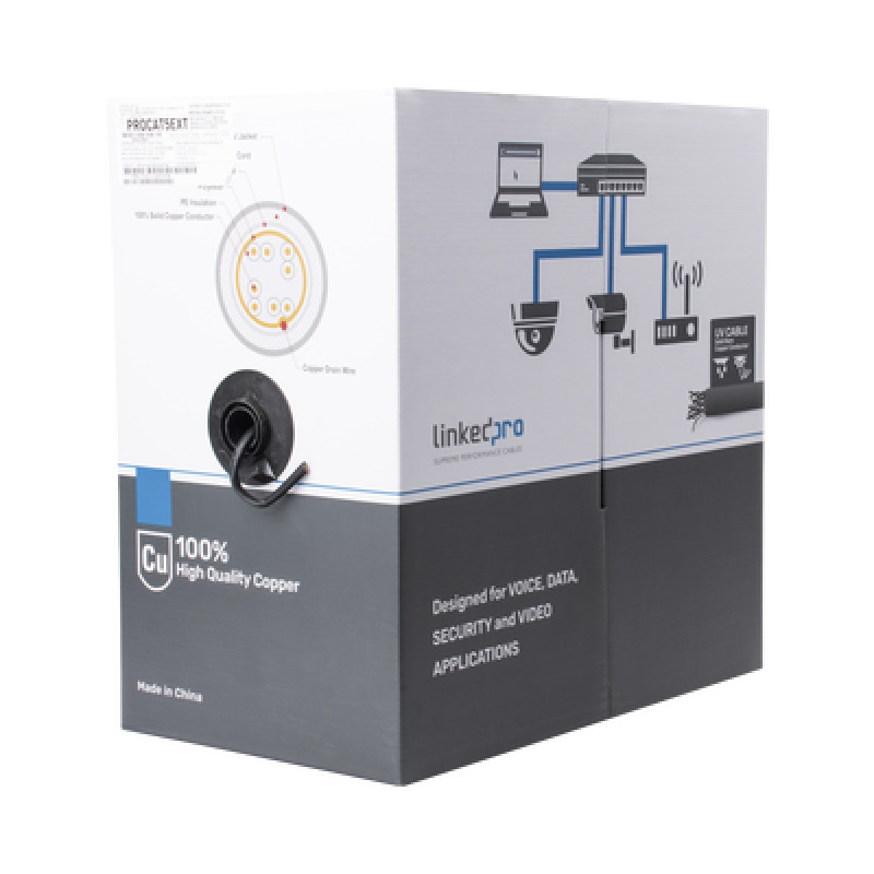 Bobina de cable de 305 m Cat5e  FTP blindado color negro UL para aplicaciones en video vigilancia redes de datos Uso en Intemperie