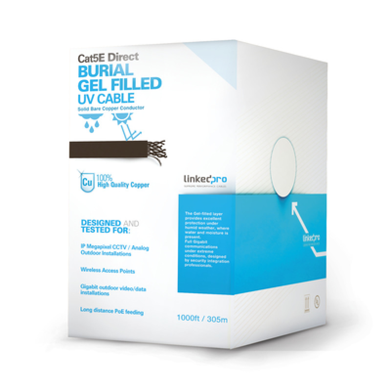 Bobina de cable de 305 m Cat5E con gel para intemperie doble forro extrema humedad bajo tierra UL color negro para aplicaciones en video vigilancia y redes de alta velocidad image 3