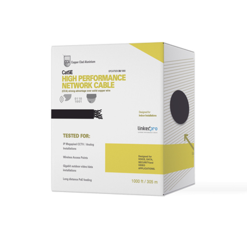 Bobina de cable de 305 m 1000 ft Cat5e Aleación de Cobre y Aluminio CCA color Negro Uso Interior