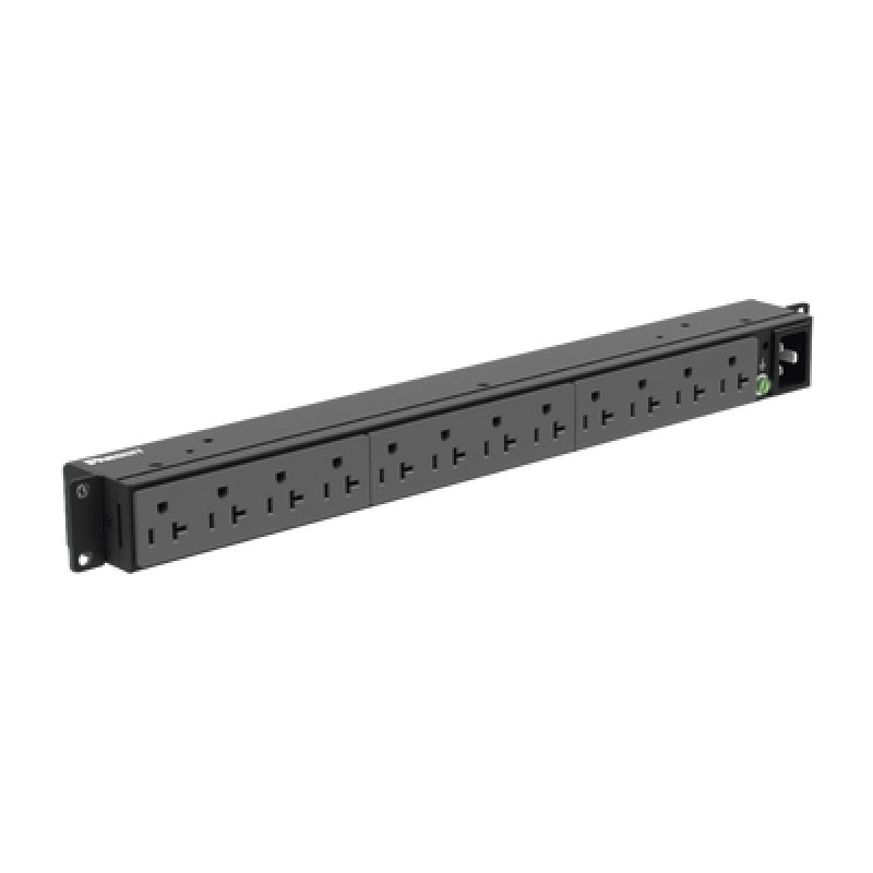 PDU Básico para Distribución de Energía Enchufe de Entrada NEMA 520P Con 12 Contactos NEMA 520R Instalación Horizontal de 19in 1UR 20 Amp 120 Vca