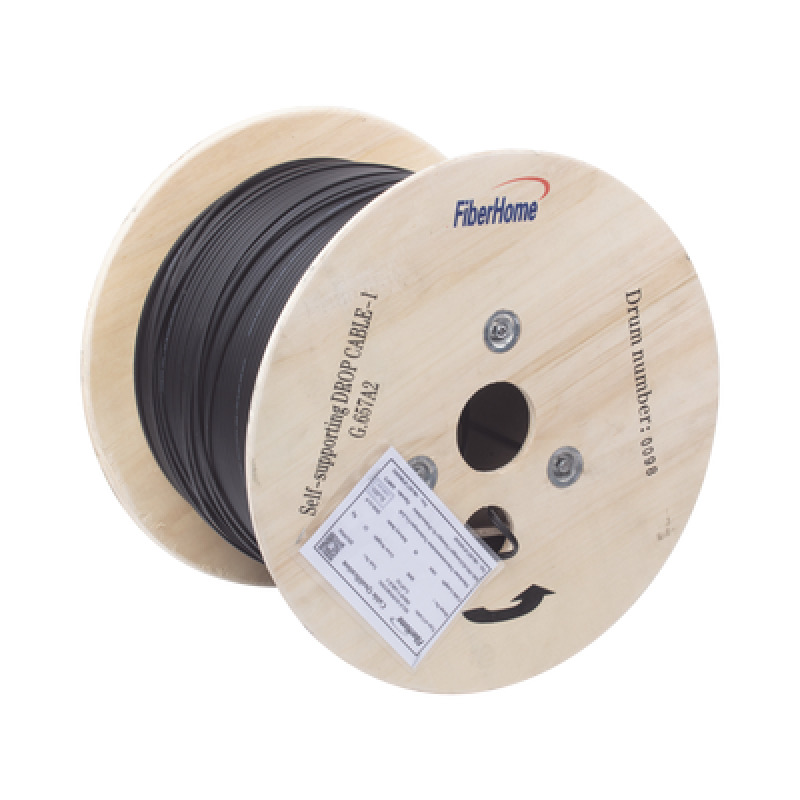 Carrete de 1 km de Fibra Óptica Aérea Mini Figura 8 G657A2 tipo Drop Monomodo de 1 Hilo unifibra Color Negro Span 80