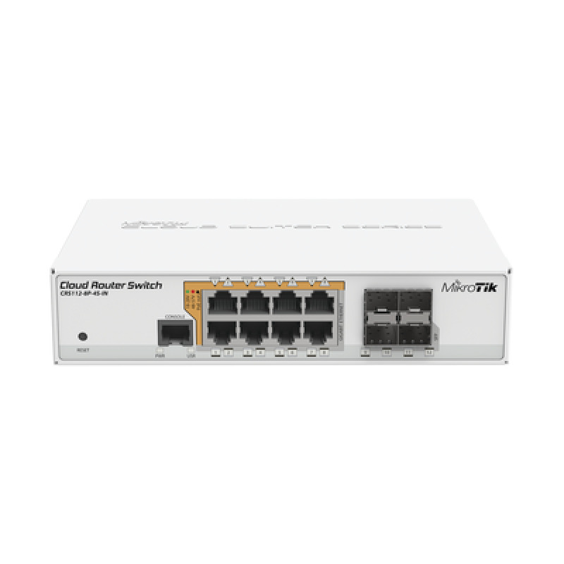 Cloud Router Switch Administrable L3 8 puertos 10/100/1000 Mbps c/PoE Pasivo ó 8023af/at 4 Puertos SFP