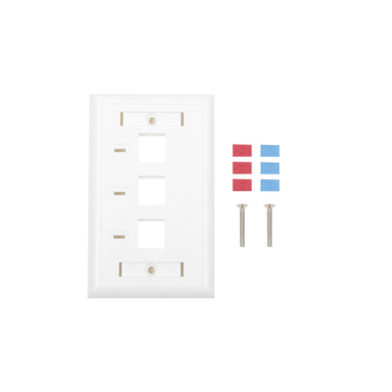 Placa de pared de 3 puertos Keystone con espacio para etiqueta  Color Blanco