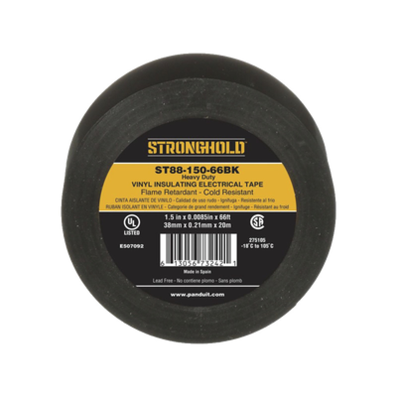 Cinta Eléctrica STRONGHOLD para Aislar de PVC Trabajo Pesado Eléctrico Industrial Soporta UV abrasión agua aceite y corrosión Grosor de 021 mm 85 mil Ancho de 38 mm y 20 m de Largo Uso Interior/Exterior Color Ne image 3