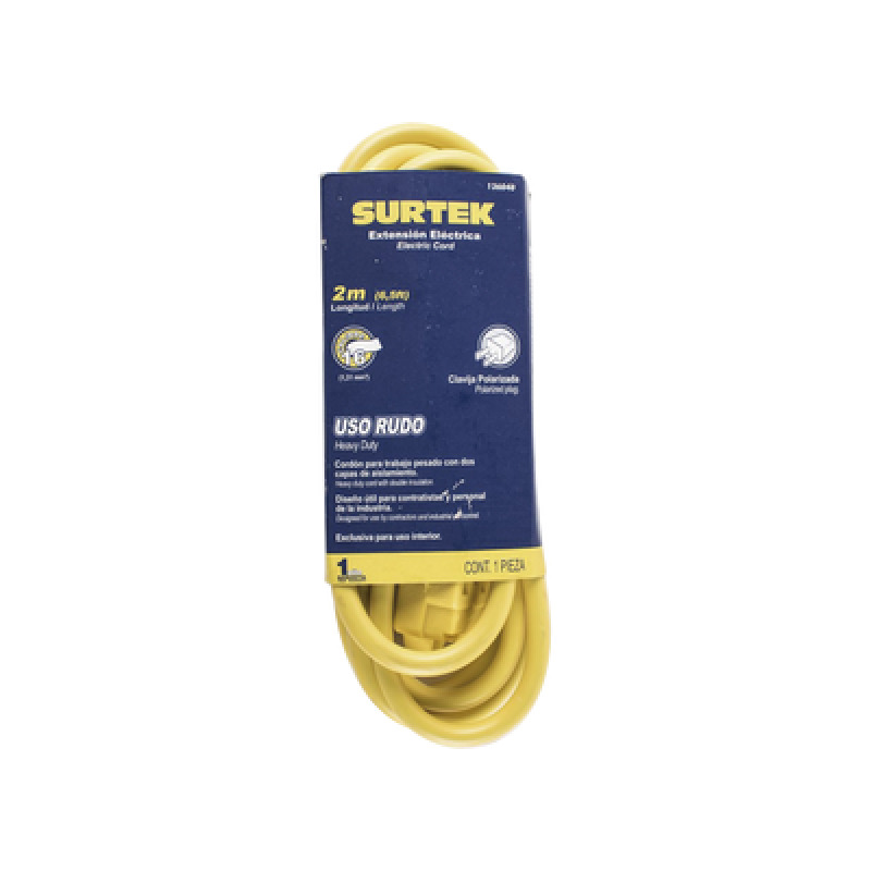 Extensión Eléctrica de Uso Rudo 2 metros / 127 V CA 10 A Máximo /  Color Amarillo image 4