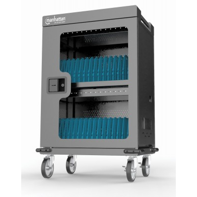 MANHATTAN 102353 - Carro de carga con 32 puertos/ Puerta de vidrio / USB-C - 576 W 32 puertos USB-C PD / amplias bahías para Chromebooks, tabletas y teléfonos, hasta 18 W por puerto / con ventilación / carcasa metálica, negro image 2