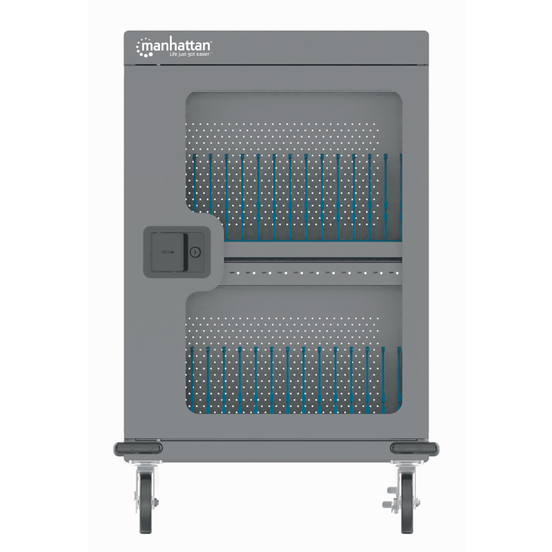 MANHATTAN 102353 - Carro de carga con 32 puertos/ Puerta de vidrio / USB-C - 576 W 32 puertos USB-C PD / amplias bahías para Chromebooks, tabletas y teléfonos, hasta 18 W por puerto / con ventilación / carcasa metálica, negro image 5