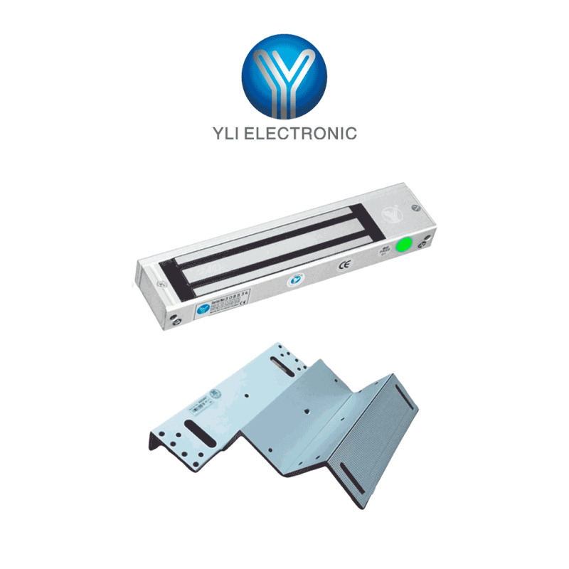 YLI YM500NLEDPACK - Paquete de Cerradura Magnética con Indicador LED y Soporte MBK500NZL Control de Acceso para Interiores 500 kg (1200 lb) de Fuerza Doble Voltaje 12V/24V DC