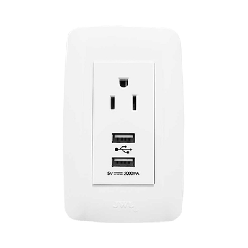 Contacto Sencillo de 15 A/ 127 V CA y 2 Conectores USB de 5 V CD 2A / Color Blanco image 2