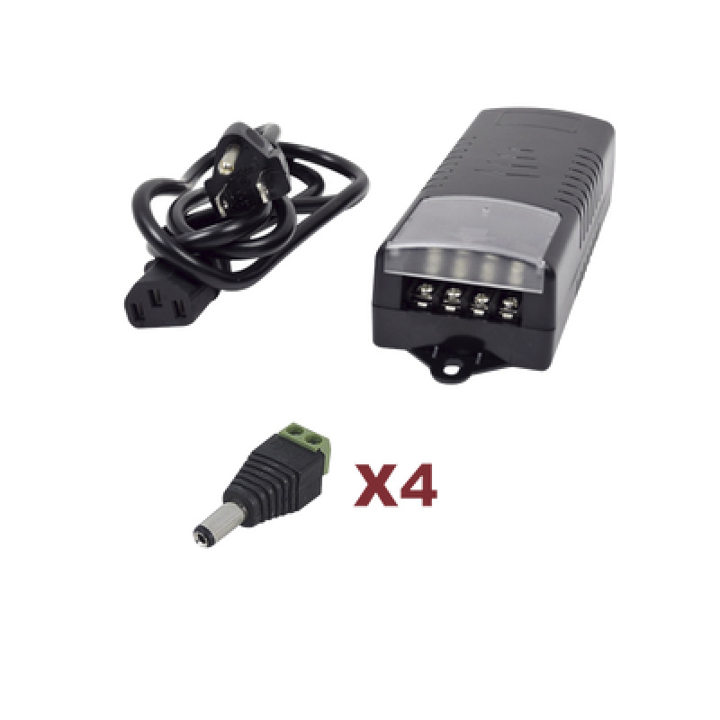 Kit con fuente EPCOM con salida de 12 Vcc a 5 Amper con 4 salidas / Incluye conectores JR52