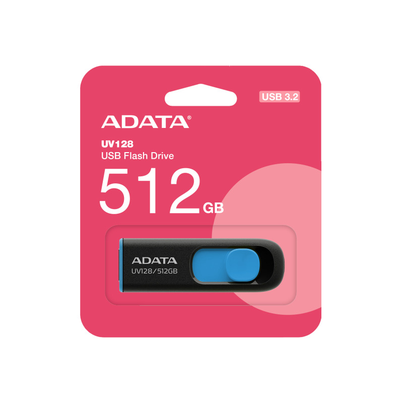 Memoria ADATA 512GB USB 3.2 UV128 negro con azul AUV128-512G-RBE image 4