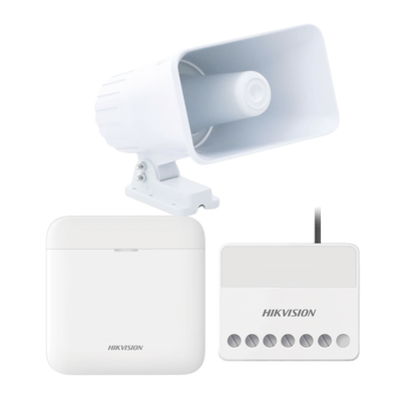 AXPRO KIT de alarma AX PRO con sirena cableada 30W / Incluye 1 Hub con Batería de respaldo / 1 Sirena Cableada de 30 Watts IP65 / 1 Relevador Inalámbrico 0 a 36 VCC / Compatible con HikConnect P2P