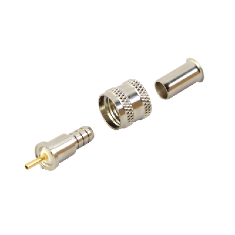 Conector Mini UHF Macho 50 Ohm de Anillo Plegable para Cables RG58/U RG142/U Niquel/Oro/Delrin