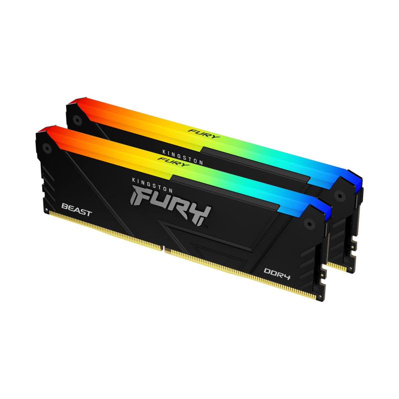 MEMORIA RAM KINGSTON DIMM DDR4 16GB (2X8GB) 3200MT/S FURY BEAST BLACK RGB XMP CL16 288PIN 1.35V C/DISIPADOR DE CALOR P/PC/GAMER/ALTO RENDIMIENTO (KIT 2) (KF432C16BB2AK2/16)