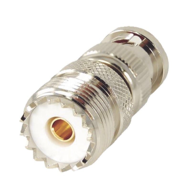 Adaptador en Linea para 50 Ohm Conector BNC MachoUHF Hembra SO239 Níquel/ Oro/ Delrin