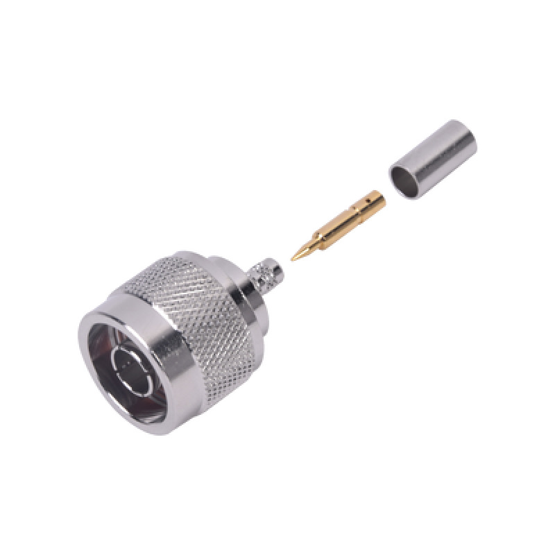 Conector N Macho de Anillo Plegable para Cables Coaxiales RG58/U RG142/U LMR195 Níquel/ Oro/ Teflón