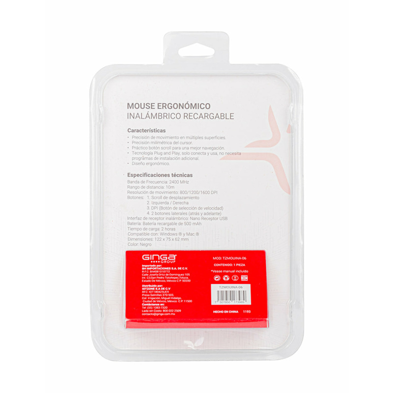 MOUSE TECHZONE TZMOUINA-06 INALAMBRICO RECARGABLE ERGONO 02 VERTICAL 2.4GHZ HASTA 1600 DPI image 7