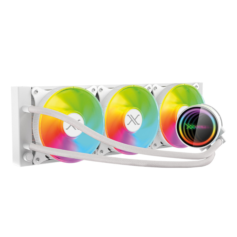 VENTILADOR P/CPU XZEAL (XZCO411W) 3 FANS 120MM ARGB, ENFRIAMIENTO LIQUIDO, BLANCO