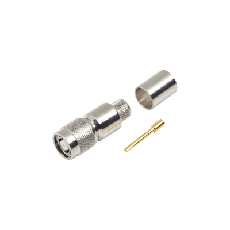 Conector TNC Macho Inverso Anillo Plegable para ensamblar en cables RG8/U LMR400 Niquel Oro Teflón