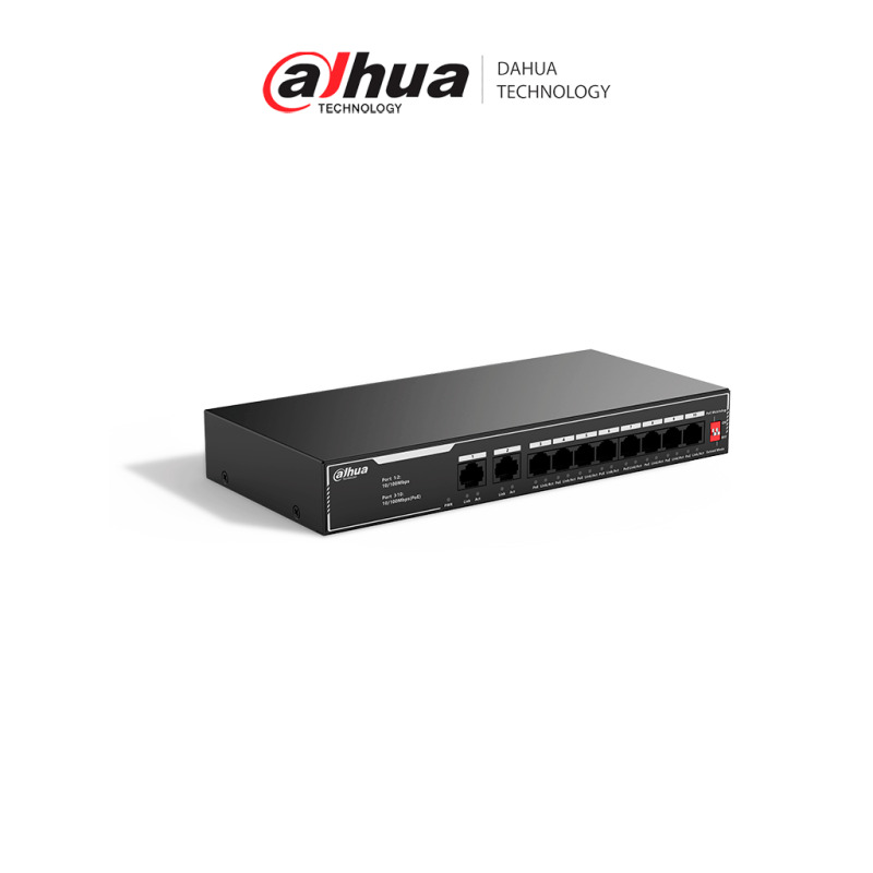 DAHUA SF1010LP - Switch PoE de 10 Puertos Fast Ethernet/ 8 Puertos PoE 10/100 / 65 Watts Totales / 2 Puertos Uplink RJ-45/ PoE watchdog/ Hasta  250 metros/ Switching 12 Gbps/ Protección Contra Descargas/ #LoNuevo image 2