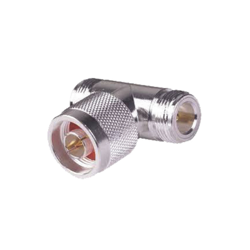 Adaptador en T de Conector N Macho a Doble N Hembra Plata/ Oro/ Teflón