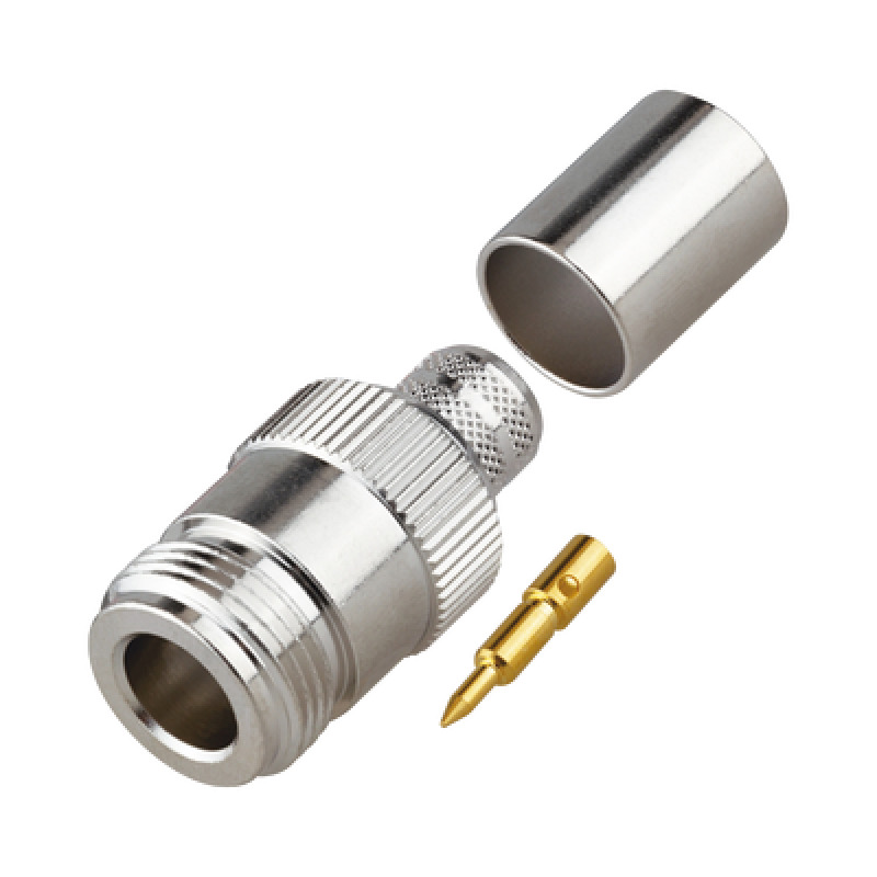 Conector N Hembra Inverso de Anillo Plegable para Cables 9913 RG8/U LMR400 Grupo I Níquel/ Oro/ Teflón
