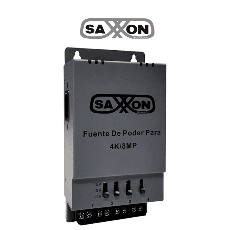 SAXXON ENERGIA PSU1205A-4K - Fuente de poder Regulable Metálica/ Conexión de Hasta 4 Canales/ Voltaje de Ajuste 12V 13V o 15V cc/ Salida de Hasta 5 Amp en los 4 Canales/ Instalación en Pared