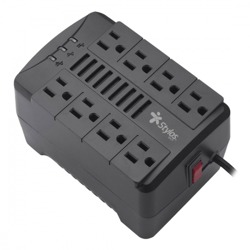 REGULADOR DE VOLTAJE STYLOS (STRE650B) RE650, 1200VA/650W, 8 CONTACTOS, NEGRO image 2