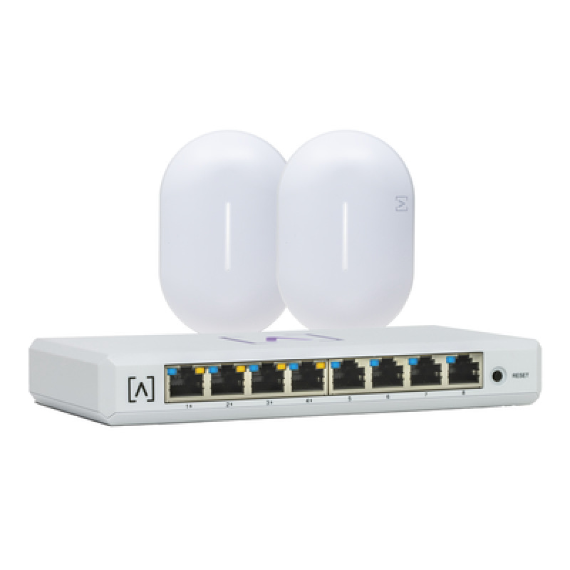 Kit de lanzamiento Alta Labs Incluye 1 Switch PoE S8POE / 2 Puntos de Acceso WiFi 6 AP6 Bloqueo de Contenido / Administración en la Nube/App Gratuita / Compatible con la Plataforma Purple