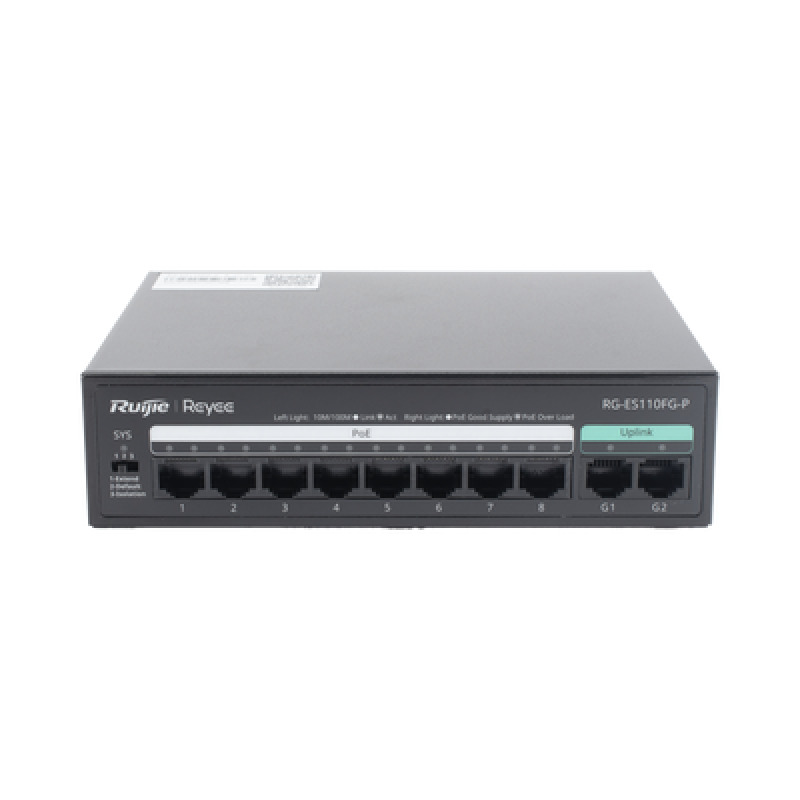 Switch PoE no administrado de 2 puertos Gigabit y 8 puertos 10/100 Mbps