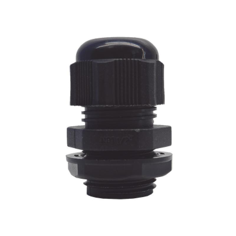 Conector Plástico Negro Tipo Glándula para Rosca NPT 1/2