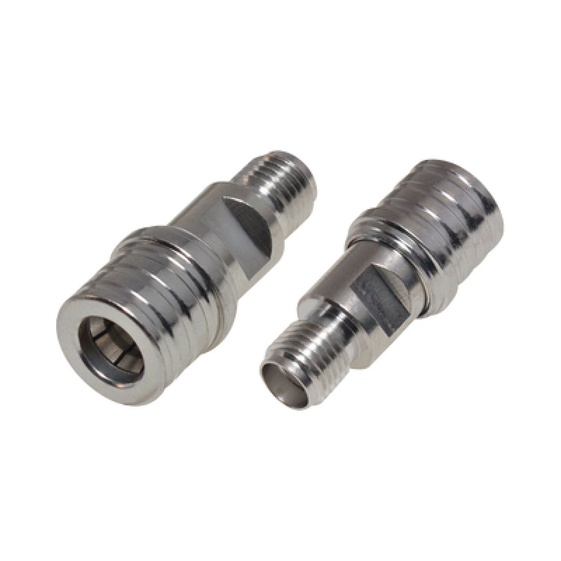 Adaptador en Línea de Bajo PIM de Conector QMA Quick Mate Macho a SMA Hembra Bronce Blanco/ Oro/ Teflón