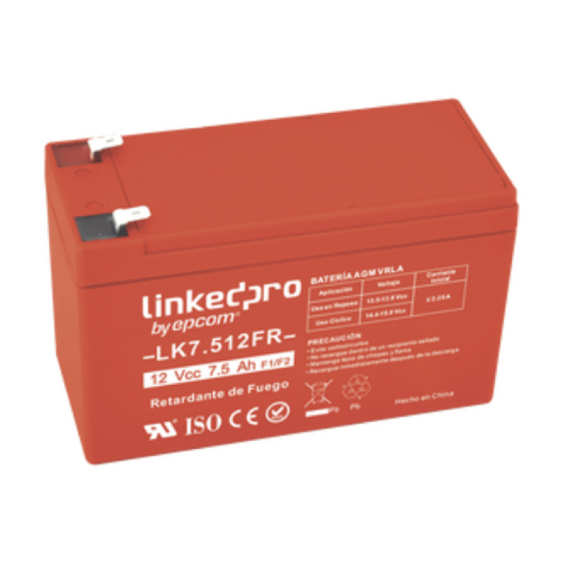 Batería 12 V / 75 Ah / UL / Tecnología AGMVRLA / Vida útil promedio de 5 años / Retardante a la Flama / Para equipo electrónico Alarmas de Intrusión / Incendio/ Control de acceso / Video Vigilancia / Terminales