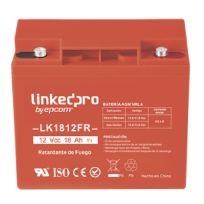 Batería 12 V / 18 Ah / UL / Tecnología AGMVRLA / Vida útil promedio de 5 años / Retardante a la Flama / Para uso en equipo electrónico Alarmas de Intrusión / Incendio/ Control de acceso / Video Vigilancia / Term