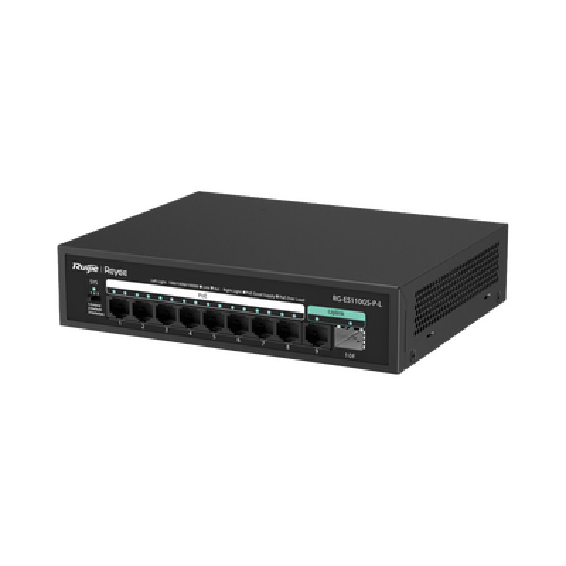 Switch PoE no administrable con 10 puertos 10/100/1000 Mbps Monitorearle en la Nube