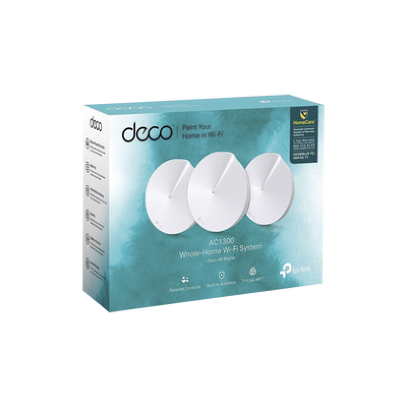 Kit 3 Routers Inalámbricos MESH Interior para Hogar / Doble Banda WiFi 5 AC1300 Mbps / 2 Puerto Gigabit WAN/LAN / 4 Antenas Internas / Administración Mediante la App Deco iOS Android / Protección HomeCare