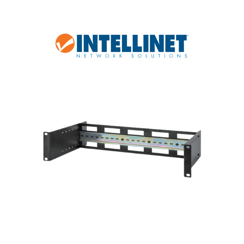 INTELLINET 716345 - Kit de carril DIN ajustable para rack de 19" /  2U /Profundidad de carril ajustable de 48 a 174 mm / Construído en aluminio / Color negro RAL 9005