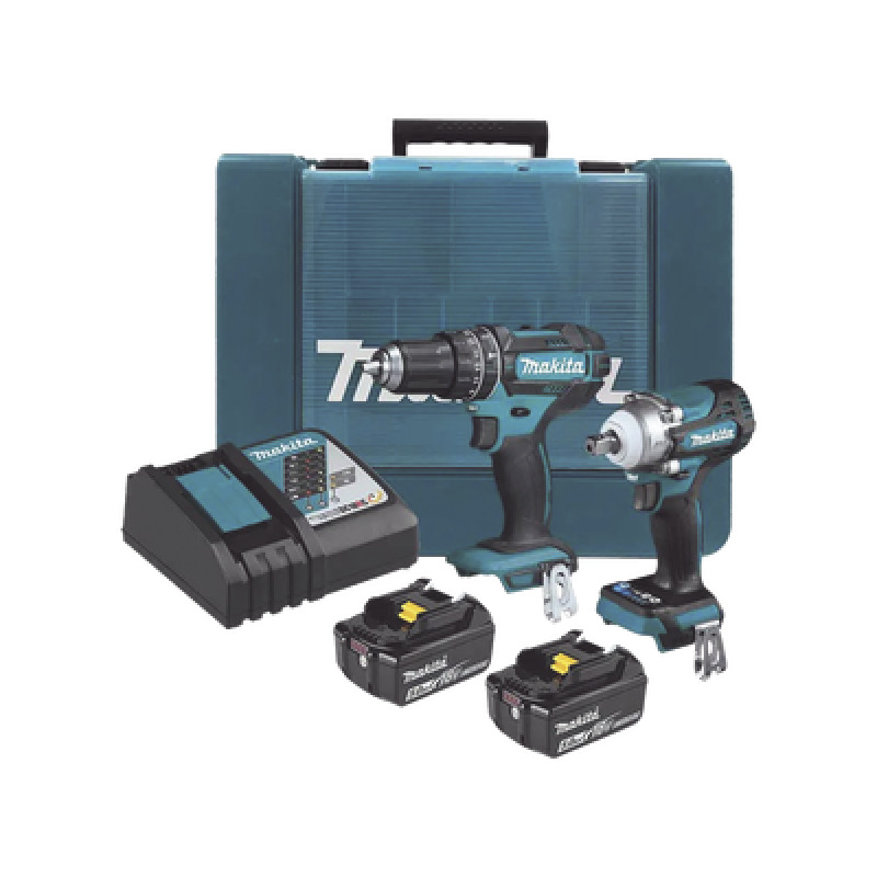 Kit de Rotomartillo Atornillador DHP482  Atornillador de Impacto DTW301 incluye 2 Baterías BL1850B 1 Cargador DC18SD y Maletín Plastico