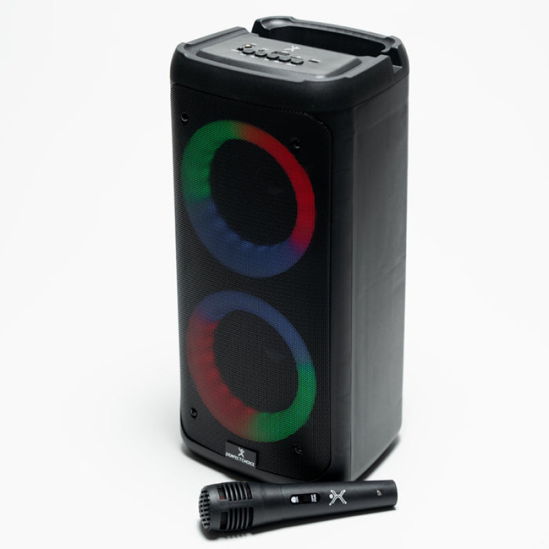 BOCINA INALAMBRICA BLUETOOTH PORTATIL CON MICROFONO RECARGABLE LUZ RGB DOBLE BOCINA 4 PULGADAS PERFECT CHOICE FESTA ULTIMATE - NEGRO image 2