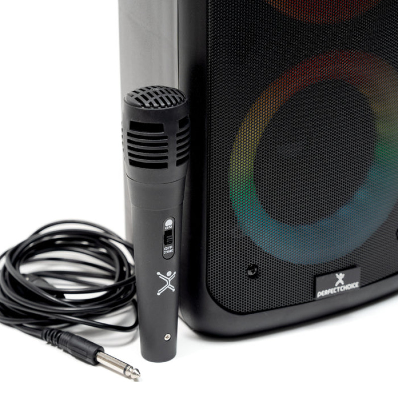BOCINA INALAMBRICA BLUETOOTH PORTATIL CON MICROFONO RECARGABLE LUZ RGB DOBLE BOCINA 4 PULGADAS PERFECT CHOICE FESTA ULTIMATE - NEGRO image 3