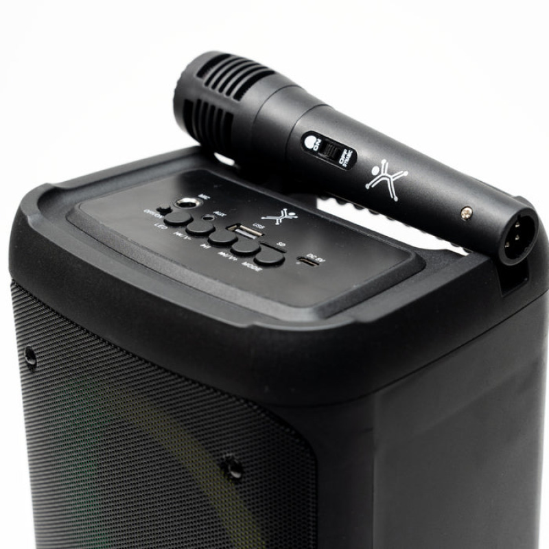 BOCINA INALAMBRICA BLUETOOTH PORTATIL CON MICROFONO RECARGABLE LUZ RGB DOBLE BOCINA 4 PULGADAS PERFECT CHOICE FESTA ULTIMATE - NEGRO image 5