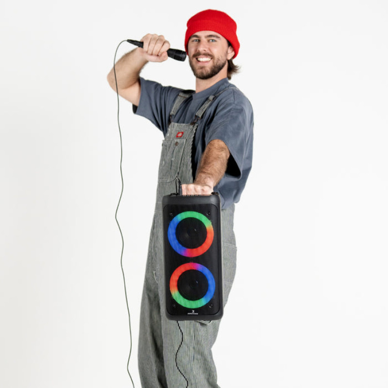 BOCINA INALAMBRICA BLUETOOTH PORTATIL CON MICROFONO RECARGABLE LUZ RGB DOBLE BOCINA 4 PULGADAS PERFECT CHOICE FESTA ULTIMATE - NEGRO image 6