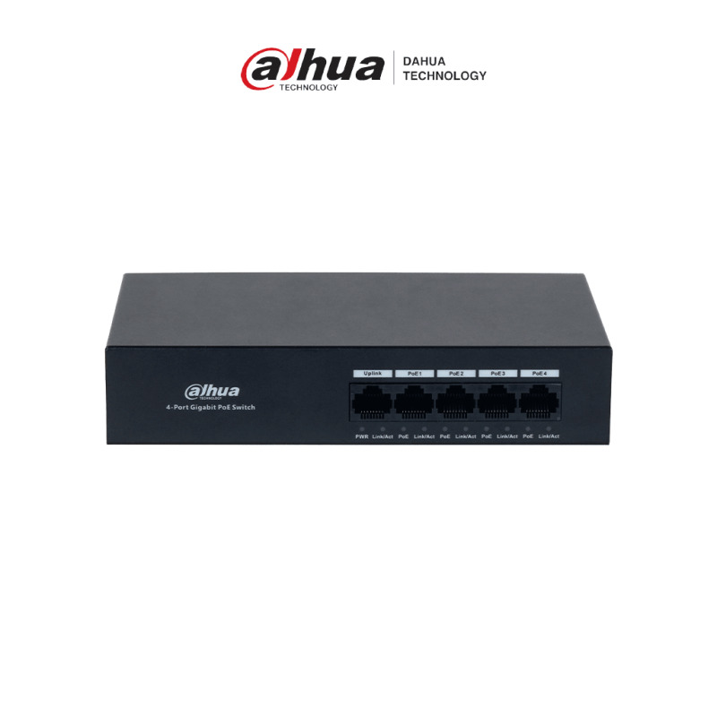 DAHUA DH-PFS3005-4GT-36 - Switch con 4 puertos Gigabit PoE y 1 puerto RJ45 10/100/1000 Mbps. Ofrece protección contra descargas eléctricas, ideal para alimentar dispositivos IP. Incluye fuente de poder integrada. image 2