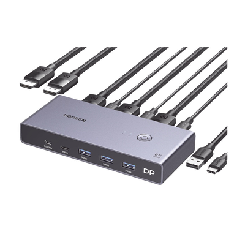 Conmutador KVM DisplayPort 8K | DP 14 | 2 Entradas 1 Salida | 4 Puertos USB 30 3 USBA 1 USBC | Soporta 8K60Hz | HDR | Control de Escritorio | Carcasa de Aluminio | Indicador Led | Compatible Win MacOs y Linux image 2