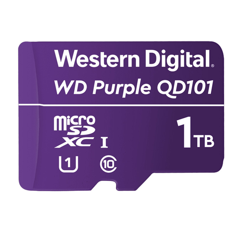 MEMORIA WD PURPLE SC QD101 MICRO SDXC 1TB VIDEOVIGILANCIA 24/7 CLASE 10 U1 LECT 50MB/S ESC 40MB/S WDD100T1P0C
